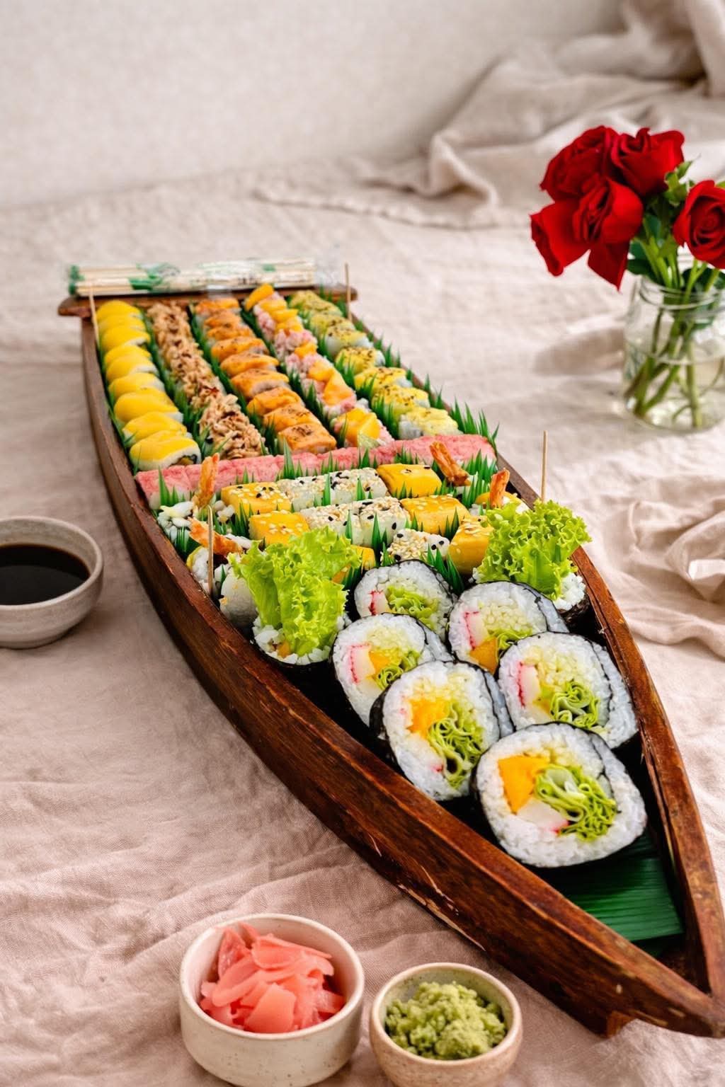 Classic Sushi boat filled with assorted maki and specialty rolls